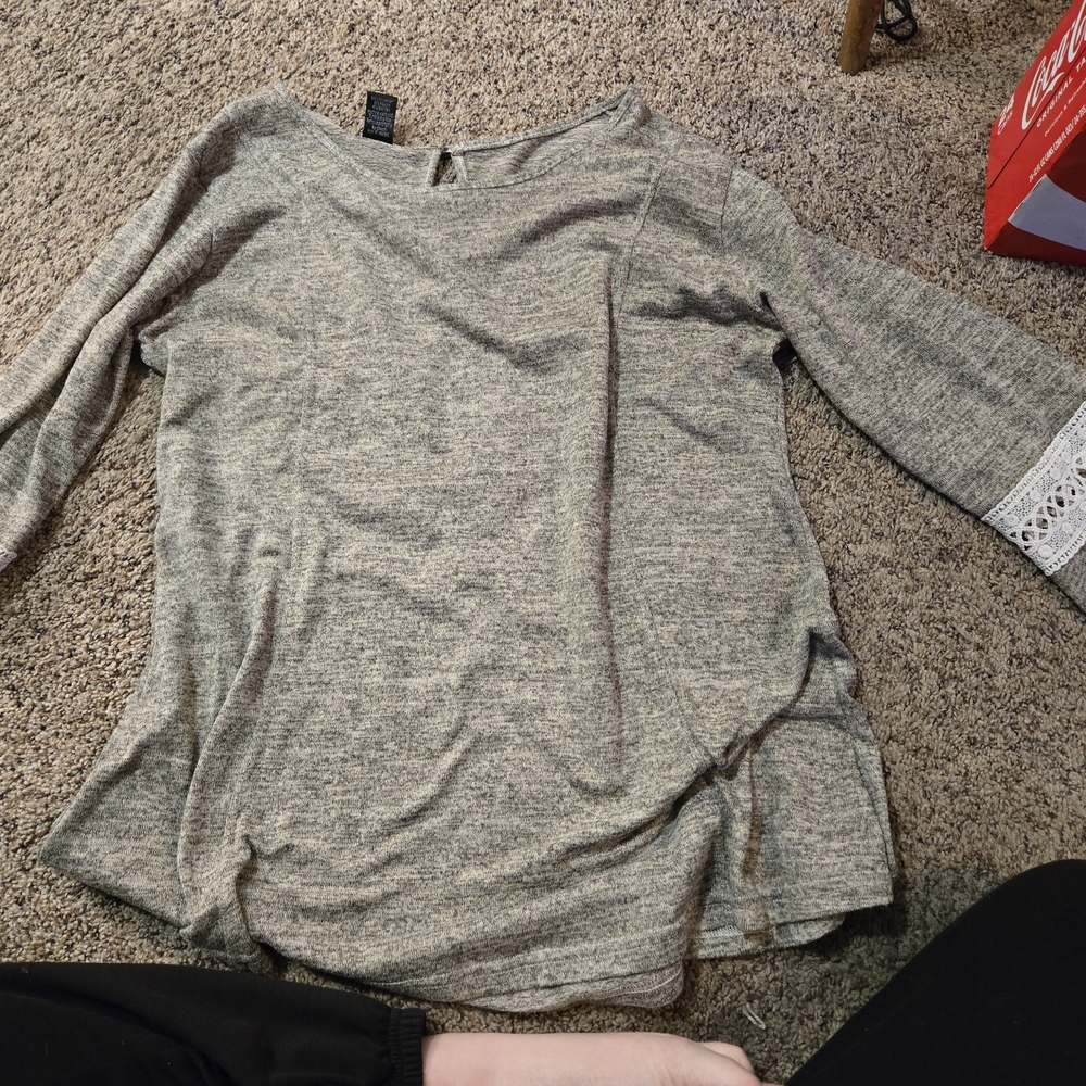 Women's Gray Top with Lace Detail